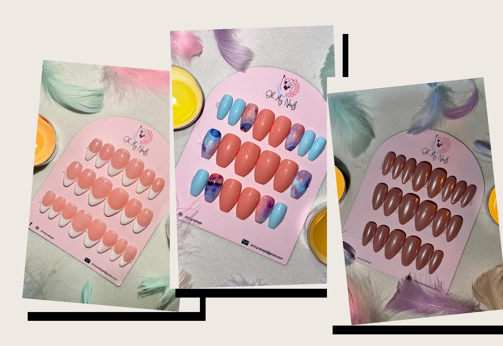 A collage of real Oh My Nails custom sets